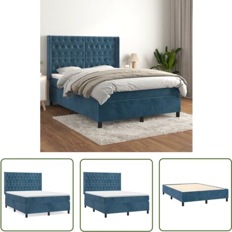 The Living Store Boxspringbett mit Matratze Dunkelblau 140x200 cm Samt - Samtbett - Boxspringbett - Doppelbett - Bettenrahmen - Luxusbett