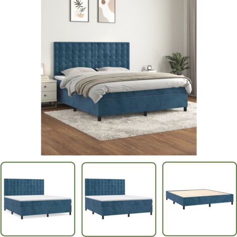 The Living Store Boxspringbett mit Matratze Dunkelblau 180x200 cm Samt - Samtbett - Boxspringbett - Doppelbett - Bettenrahmen - Luxusbett