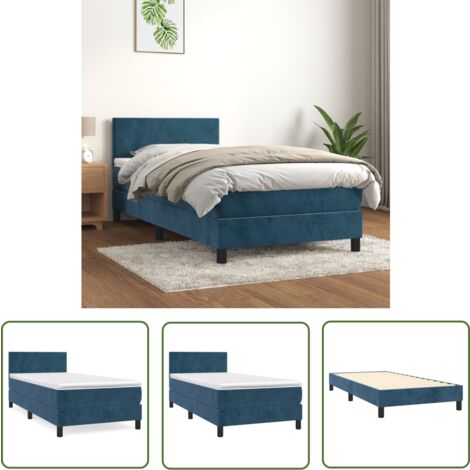The Living Store Boxspringbett mit Matratze Dunkelblau 90x200 cm Samt - Samtbett - Boxspringbett - Doppelbett - Bettenrahmen - Schlafraum