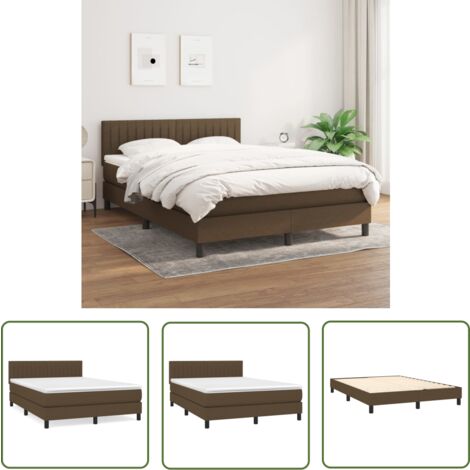 The Living Store Boxspringbett mit Matratze Dunkelbraun 140x190 cm Stoff - Boxspringbett - Doppelbett - Bettenrahmen - Matratze - Nachttisch