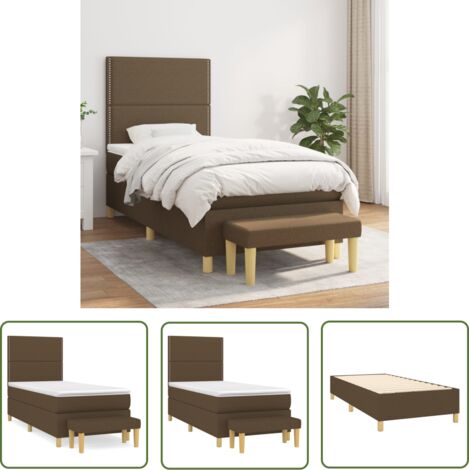 The Living Store Boxspringbett mit Matratze Dunkelbraun 90x190 cm Stoff - Boxspringbett - Doppelbett - Bettenrahmen - Matratze - Bettdecke