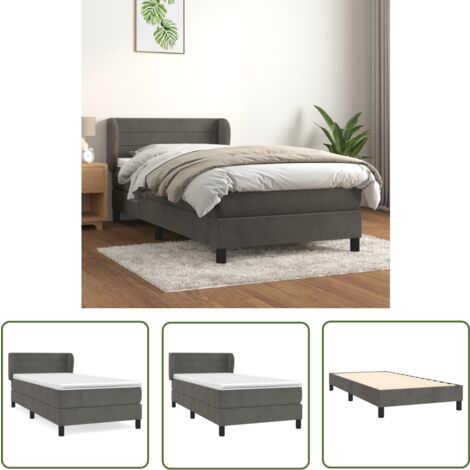 The Living Store Boxspringbett mit Matratze Dunkelgrau 100x200 cm Samt - Samtbett - Boxspringbett - Doppelbett - Bettauflage - Matratze