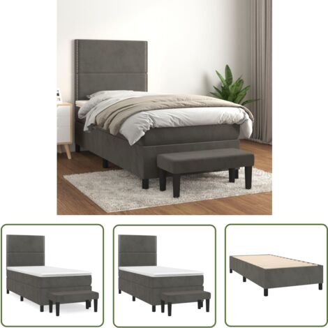 The Living Store Boxspringbett mit Matratze Dunkelgrau 100x200 cm Samt - Samtbett - Boxspringbett - Doppelbett - Bettauflage - Nachttisch