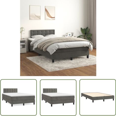 The Living Store Boxspringbett mit Matratze Dunkelgrau 120x200 cm Samt - Samtbett - Boxspringbett - Doppelbett - Bettenrahmen - Hochwertiges Bett
