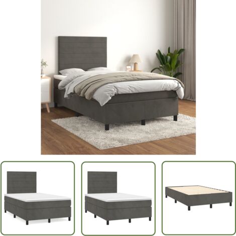 The Living Store Boxspringbett mit Matratze Dunkelgrau 120x200 cm Samt - Samtbett - Boxspringbett - Doppelbett - Bettenrahmen - Hochwertiges Bett