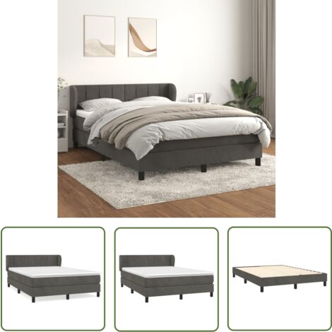 The Living Store Boxspringbett mit Matratze Dunkelgrau 140x190 cm Samt - Samtbett - Boxspringbett - Doppelbett - Bettauflage - Matratze