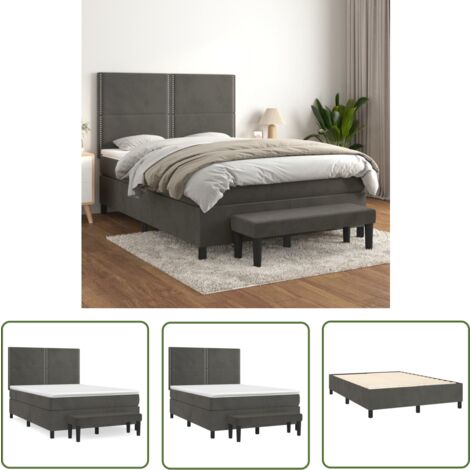 The Living Store Boxspringbett mit Matratze Dunkelgrau 140x190 cm Samt - Samtbett - Boxspringbett - Doppelbett - Bettauflage - Nachttisch