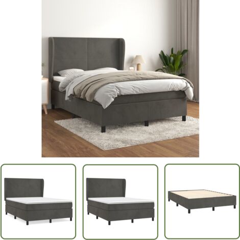 The Living Store Boxspringbett mit Matratze Dunkelgrau 140x190 cm Samt - Samtbett - Boxspringbett - Doppelbett - Bettenrahmen - Luxusbett
