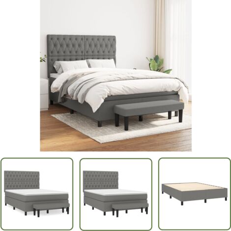The Living Store Boxspringbett mit Matratze Dunkelgrau 140x190 cm Stoff - Boxspringbett - Doppelbett - Bettenrahmen - Matratze - Betttisch