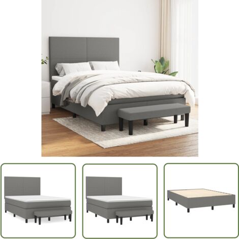 The Living Store Boxspringbett mit Matratze Dunkelgrau 140x190 cm Stoff - Boxspringbett - Doppelbett - Bettenrahmen - Schlafraum - Wohnbereich