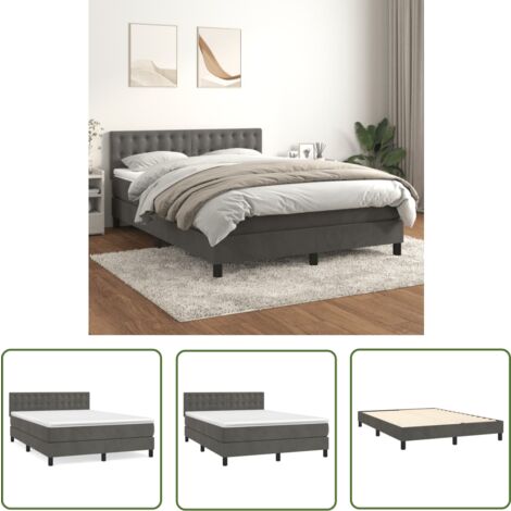 The Living Store Boxspringbett mit Matratze Dunkelgrau 140x200 cm Samt - Boxspringbett - Samtbett - Doppelbett - Dunkle Möbel - Luxusbett