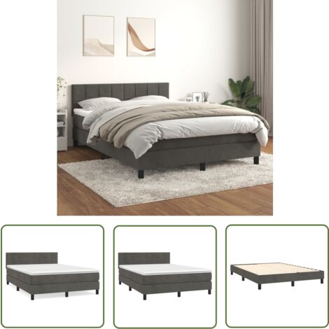 The Living Store Boxspringbett mit Matratze Dunkelgrau 140x200 cm Samt - Samtbett - Boxspringbett - Doppelbett - Bettenrahmen - Hochwertiges Bett