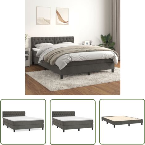The Living Store Boxspringbett mit Matratze Dunkelgrau 140x200 cm Samt - Samtbett - Boxspringbett - Doppelbett - Bettenrahmen - Hochwertiges Bett