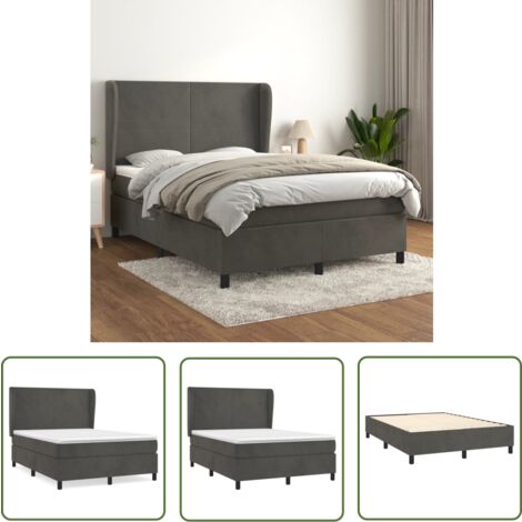 The Living Store Boxspringbett mit Matratze Dunkelgrau 140x200 cm Samt - Samtbett - Boxspringbett - Doppelbett - Bettenrahmen - Luxusbett