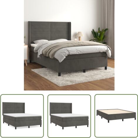 The Living Store Boxspringbett mit Matratze Dunkelgrau 140x200 cm Samt - Samtbett - Boxspringbett - Doppelbett - Bettenrahmen - Luxusbett