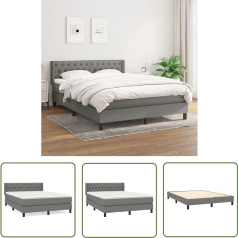 The Living Store Boxspringbett mit Matratze Dunkelgrau 140x200 cm Stoff - Boxspringbett - Doppelbett - Bettenrahmen - Lattenrost - Matratze