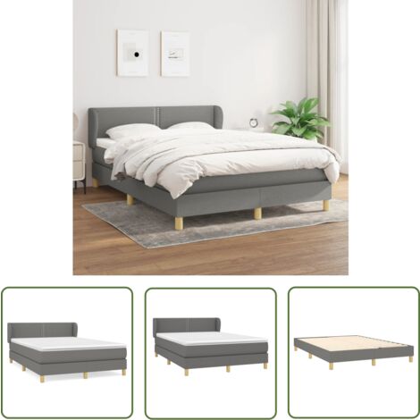 The Living Store Boxspringbett mit Matratze Dunkelgrau 140x200 cm Stoff - Boxspringbett - Doppelbett - Bettenrahmen - Lattenrost - Matratze