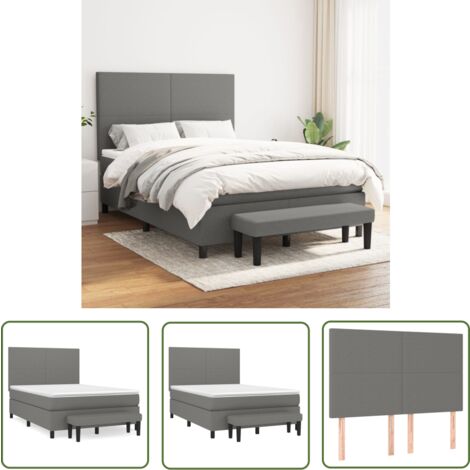The Living Store Boxspringbett mit Matratze Dunkelgrau 140x200 cm Stoff - Boxspringbett - Doppelbett - Bettenrahmen - Schlafraum - Wohnbereich