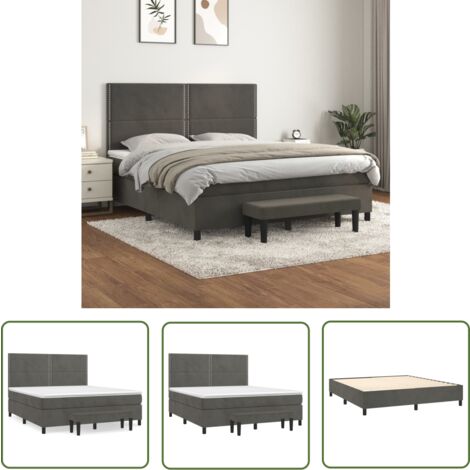 The Living Store Boxspringbett mit Matratze Dunkelgrau 160x200 cm Samt - Samtbett - Boxspringbett - Doppelbett - Bettauflage - Nachttisch