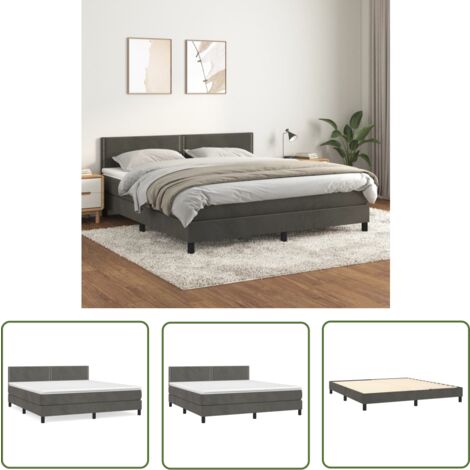 The Living Store Boxspringbett mit Matratze Dunkelgrau 160x200 cm Samt - Samtbett - Boxspringbett - Doppelbett - Bettenrahmen - Hochwertiges Bett