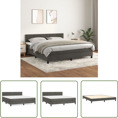 The Living Store Boxspringbett mit Matratze Dunkelgrau 180x200 cm Samt - Boxspringbett - Doppelbett - Samtbett - Luxusbett - Bettauflage
