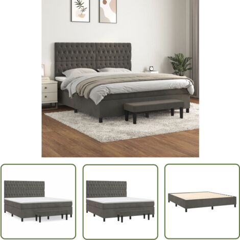 The Living Store Boxspringbett mit Matratze Dunkelgrau 180x200 cm Samt - Samtbett - Boxspringbett - Doppelbett - Bettauflage - Nachttisch