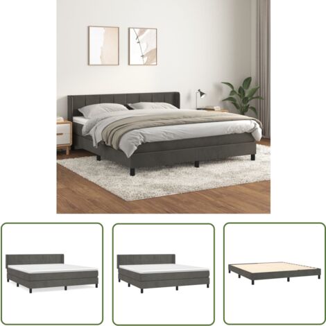 The Living Store Boxspringbett mit Matratze Dunkelgrau 180x200 cm Samt - Samtbett - Boxspringbett - Doppelbett - Bettenrahmen - Luxusbett