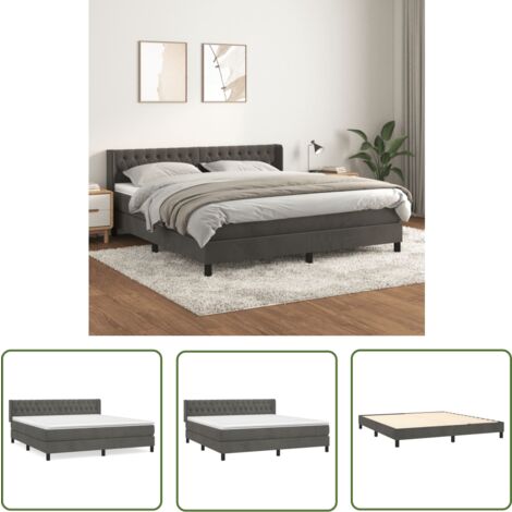 The Living Store Boxspringbett mit Matratze Dunkelgrau 180x200 cm Samt - Samtbett - Boxspringbett - Doppelbett - Bettenrahmen - Luxusbett