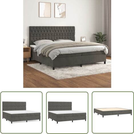 The Living Store Boxspringbett mit Matratze Dunkelgrau 200x200 cm Samt - Samtbett - Boxspringbett - Doppelbett - Luxusbett - Bettrahmen