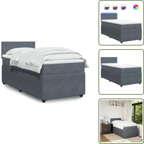 The Living Store Boxspringbett mit Matratze Dunkelgrau 80x200 cm Samt - Boxspringbett - Doppelbett - Samtbett - Samt - Liegekomfort