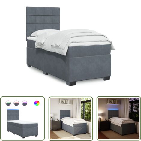 The Living Store Boxspringbett mit Matratze Dunkelgrau 90x190 cm Samt - Boxspringbett - Doppelbett - Samtbett - Luxusbett - LED Beleuchtung