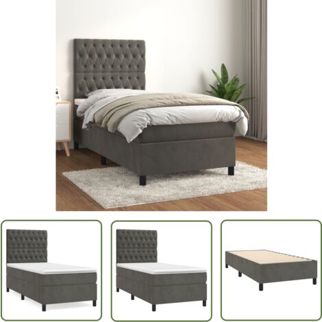 The Living Store Boxspringbett mit Matratze Dunkelgrau 90x190 cm Samt - Boxspringbett - Samt - Doppelbett - Dunkelgrau - Bettgestell