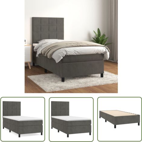 The Living Store Boxspringbett mit Matratze Dunkelgrau 90x190 cm Samt - Samtbett - Boxspringbett - Doppelbett - Bettenrahmen - Luxusbett