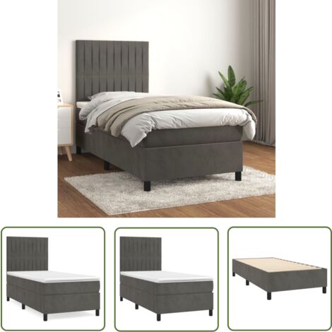 The Living Store Boxspringbett mit Matratze Dunkelgrau 90x190 cm Samt - Samtbett - Boxspringbett - Doppelbett - Bettrahmen - Matratze