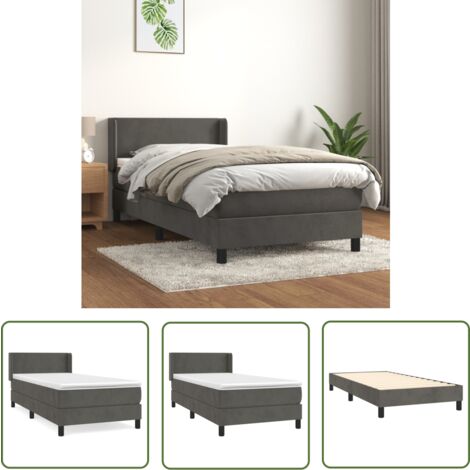 The Living Store Boxspringbett mit Matratze Dunkelgrau 90x200 cm Samt - Samtbett - Boxspringbett - Doppelbett - Bettenrahmen - Luxusbett
