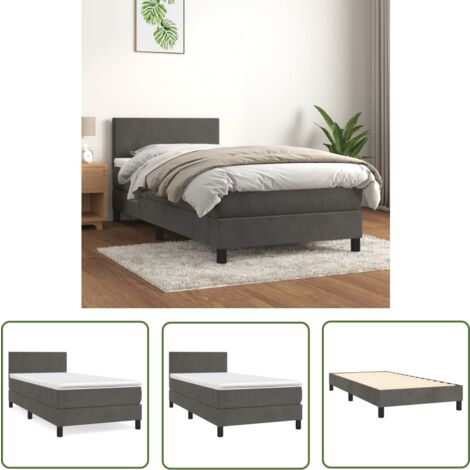 The Living Store Boxspringbett mit Matratze Dunkelgrau 90x200 cm Samt - Samtbett - Boxspringbett - Doppelbett - Bettenrahmen - Luxusbett