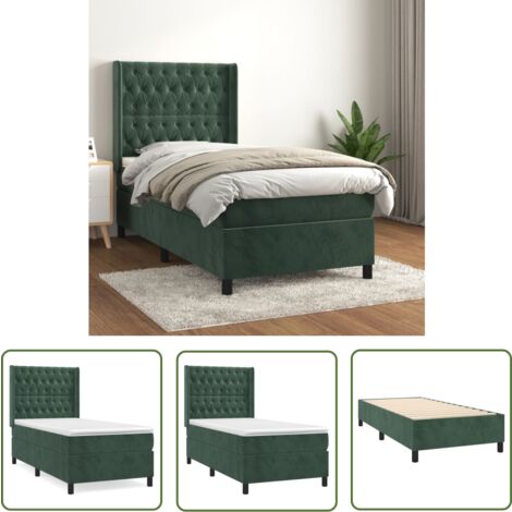 The Living Store Boxspringbett mit Matratze Dunkelgrün 100x200 cm Samt - Boxspringbett - Doppelbett - Samtbett - Dunkgrünes Bett - Bettrahmen