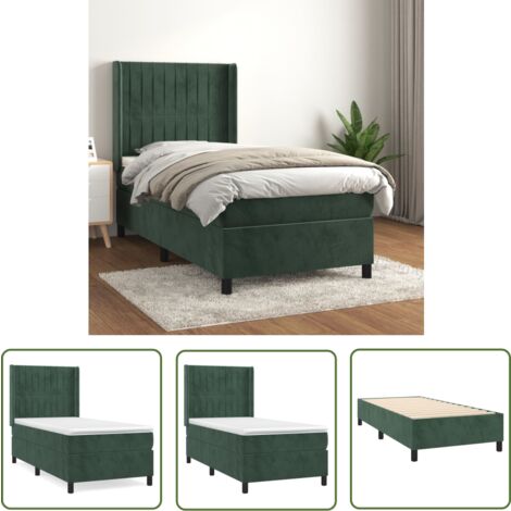 The Living Store Boxspringbett mit Matratze Dunkelgrün 100x200 cm Samt - Boxspringbett - Doppelbett - Samtbett - Luxusbett - Grünes Bett