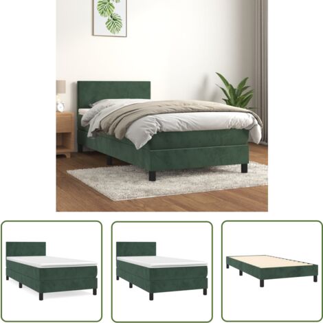 The Living Store Boxspringbett mit Matratze Dunkelgrün 100x200 cm Samt - Samtbett - Boxspringbett - Doppelbett - Bettenrahmen - Luxusbett