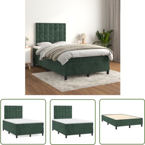 The Living Store Boxspringbett mit Matratze Dunkelgrün 120x200 cm Samt - Samtbett - Boxspringbett - Doppelbett - Bettenrahmen - Luxusbett