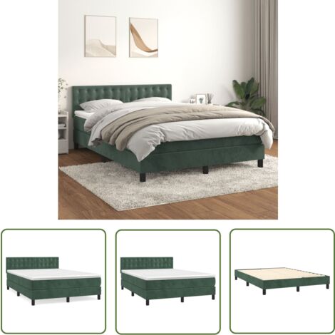 The Living Store Boxspringbett mit Matratze Dunkelgrün 140x190 cm Samt - Samtbett - Boxspringbett - Doppelbett - Bettauflage - Matratze