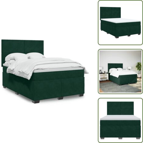 The Living Store Boxspringbett mit Matratze Dunkelgrün 140x190 cm Samt - Samtbett - Boxspringbett - Doppelbett - Bettsofa - Schlafsystem