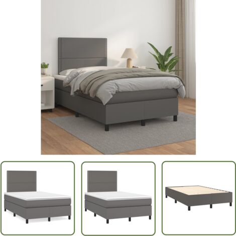 The Living Store Boxspringbett mit Matratze Grau 120x200 cm Kunstleder - Boxspringbett - Doppelbett - Bettenrahmen - Kunstlederbett - Hochwertiges Bett
