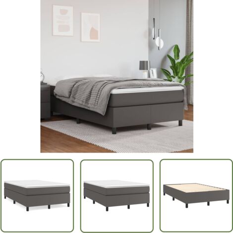 The Living Store Boxspringbett mit Matratze Grau 120x200 cm Kunstleder - Boxspringbett - Doppelbett - Bettenrahmen - Kunstlederbett - Matratze