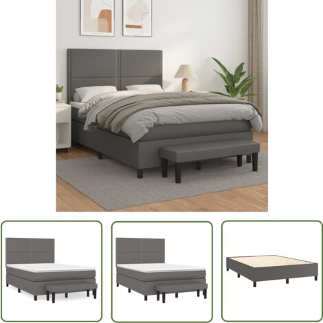 The Living Store Boxspringbett mit Matratze Grau 140x190 cm Kunstleder - Boxspringbett - Betten - Schlafräume - Kunstleder Möbel - Doppelbett
