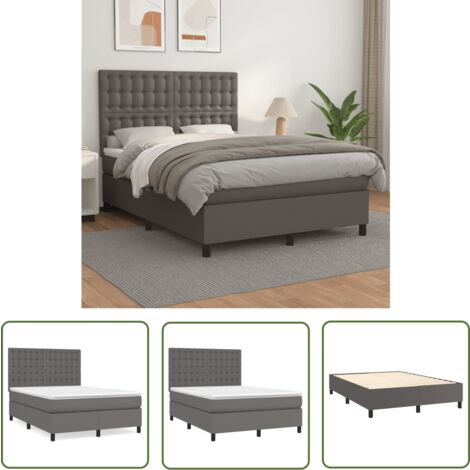 The Living Store Boxspringbett mit Matratze Grau 140x200 cm Kunstleder - Boxspringbett - Betten - Doppelbett - Kunstlederbett - Graues Bett
