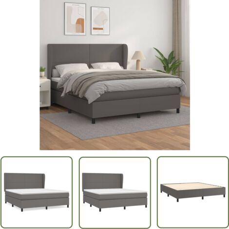The Living Store Boxspringbett mit Matratze Grau 160x200 cm Kunstleder - Boxspringbett - Betten - Doppelbett - Kunstlederbett - Graues Bett