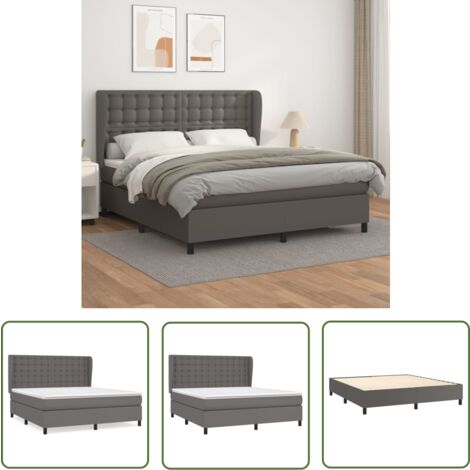 The Living Store Boxspringbett mit Matratze Grau 160x200 cm Kunstleder - Boxspringbett - Betten - Doppelbett - Kunstlederbett - Graues Bett