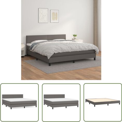 The Living Store Boxspringbett mit Matratze Grau 160x200 cm Kunstleder - Boxspringbett - Doppelbett - Bettenrahmen - Kunstlederbett - Graues Bett