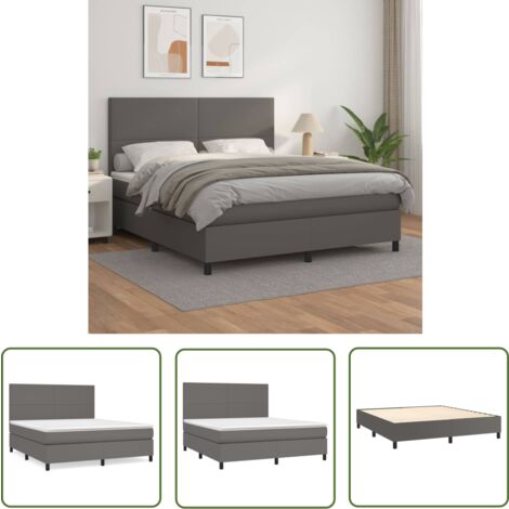 The Living Store Boxspringbett mit Matratze Grau 160x200 cm Kunstleder - Boxspringbett - Doppelbett - Bettenrahmen - Kunstlederbett - Graues Bett